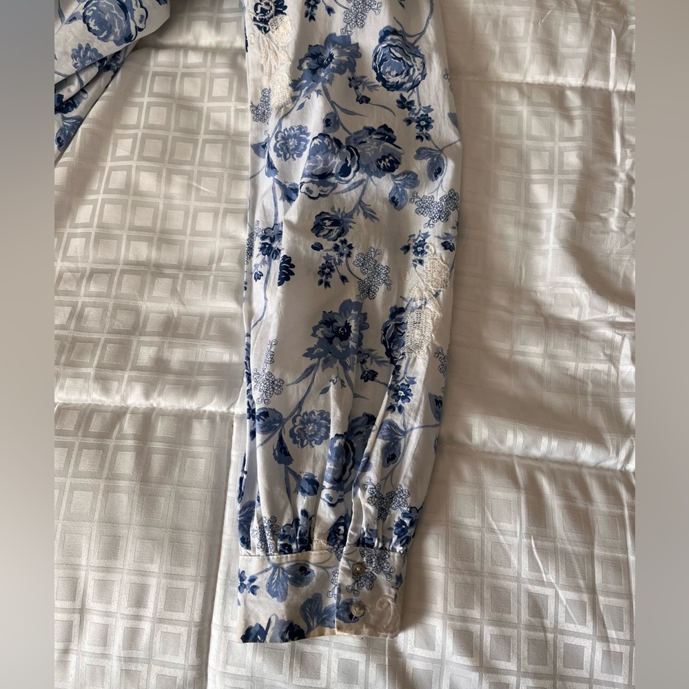 Zara Trafaluc Floral Embroidered Mock Neck Blouse